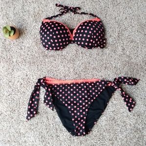 Bright red & black polka dotted bikini